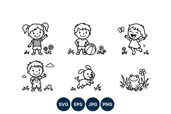 Download Happy Kids Playing Dog Frog Vector Art - Vector Collection